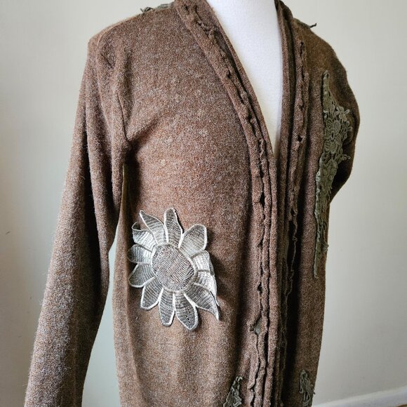 Pretty Angel Knit Cardigan Duster Brown Crochet S Small Vintage Y2K Whimsygoth - Picture 4 of 11